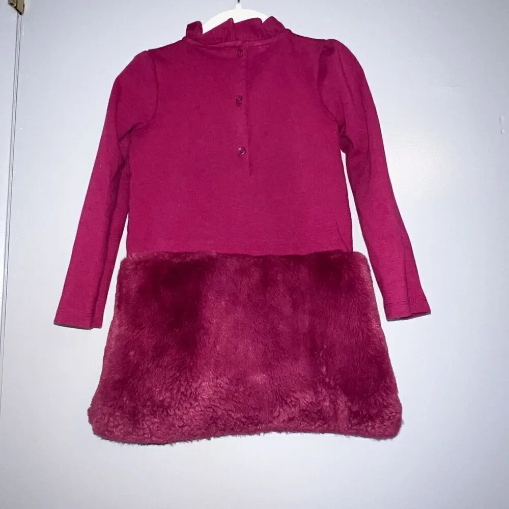 Janie and Jack Girl's Raspberry Radiance Faux Fur Ruffle Ponte Dress Size 4